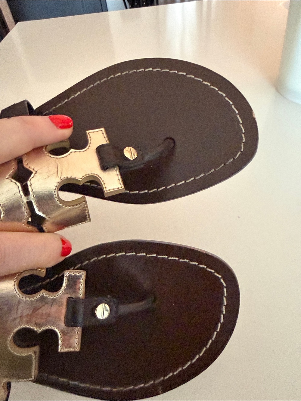 Tory Burch Brown Leather Sandals with Gold Logo Accents w/ dust bag - Picture 9 of 9